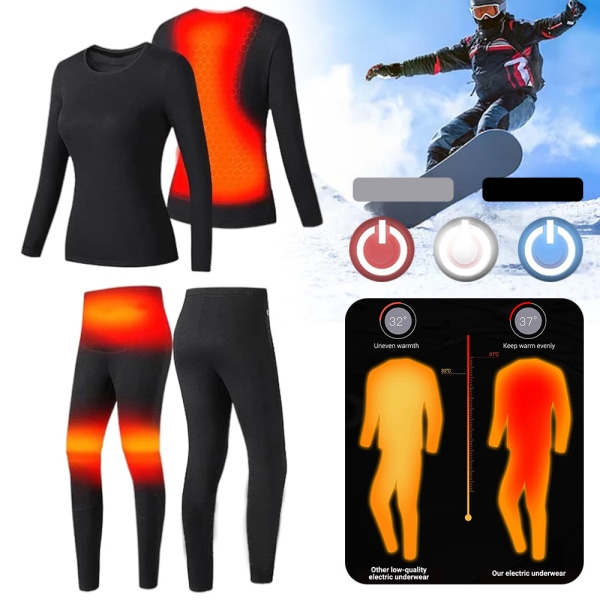 USB Elopvarmet Undertøj Termisk Pyjamas Long Johns Sæt Herretøj - Sort Herrkläder-svart XL