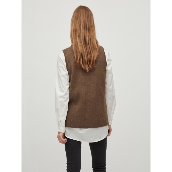 VILA Stickad Slipover-väst för kvinnor V-ringad tröja Basic utan ärmar VIRIL NYHET Brown-3 Brown-3 M