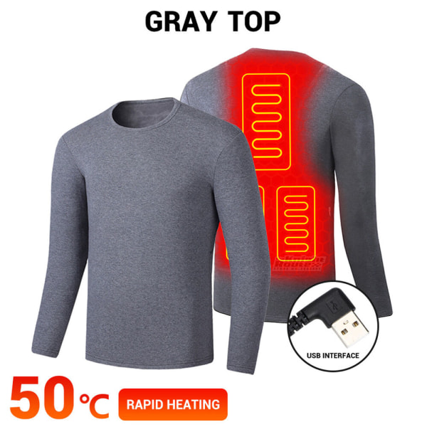 USB El-oppvarmet Undertøy Termisk Pyjamas Long Johns Sett Grå Dame Topper Grå Damtoppar 4XL