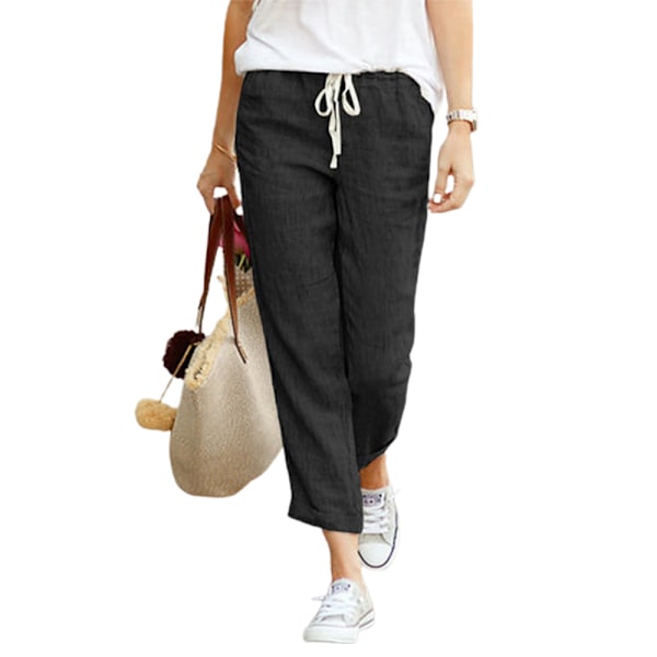Dame ensfarvede løse Casual Snøre Elastisk talje bukser black black M