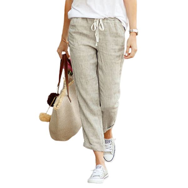 Dame ensfarvede løse Casual Bukser med elastisk talje og snøre grey grey L