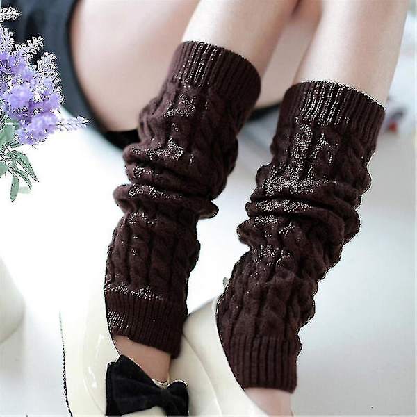 Dam Vinterstickat Virkad Stickad Benvärmare Legging Boot Cover Hot Fashion Coffee 15.7inch