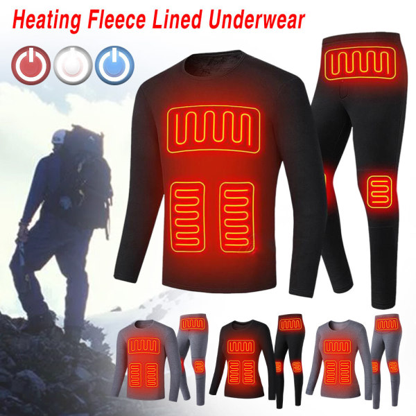 USB Eluppvärmda Underkläder Thermal Pyjamas Long Johns Set Herrkläder-svart Herrkläder-svart XL