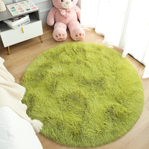 Fluffig grön rund matta för flickor, 1 st (gräsgrön, 120*120cm)