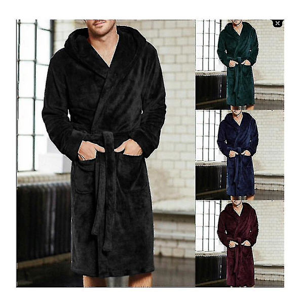 Snuggaroo Herr Mjuk Fleece Långärmad Huva Lounge Badrock Morgonrock black S