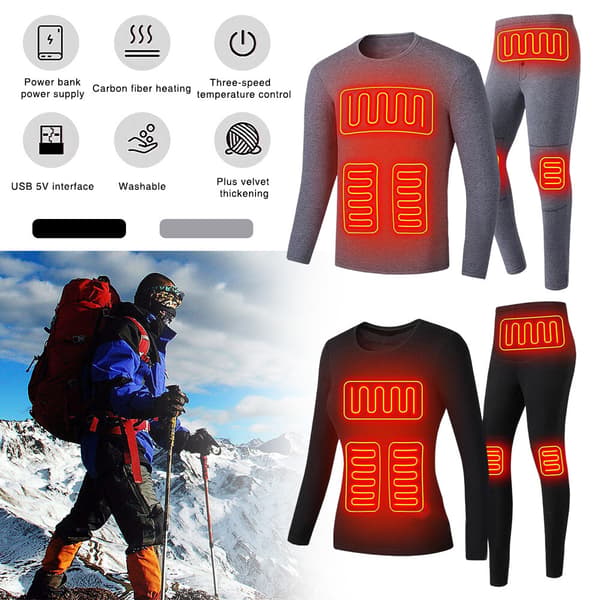 USB Eluppvärmda Underkläder Thermal Pyjamas Long Johns Set Herrkläder-Grå Herrkläder-Grå XL