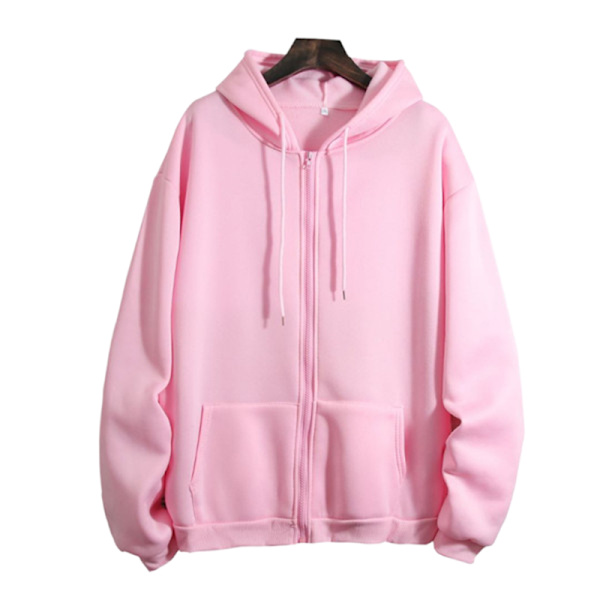 Damtröjor med dragsko Casual Sports Lös dragkedja med huva Pink Pink 3XL