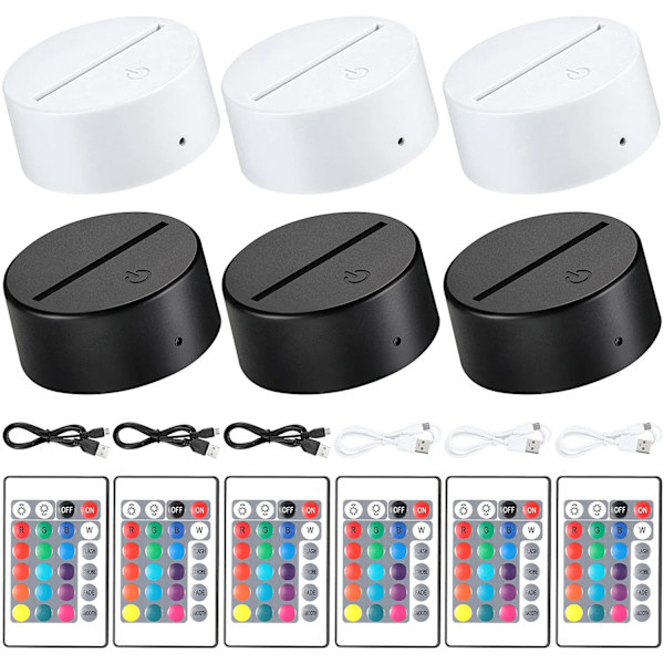 2/4/6/8/10/12 stk LED Lampebase Bord 3D Nattlysbase Med Fjernkontroll Og USB-Kabel 16 Farger Lysstativ Engros 3 Black 3 White
