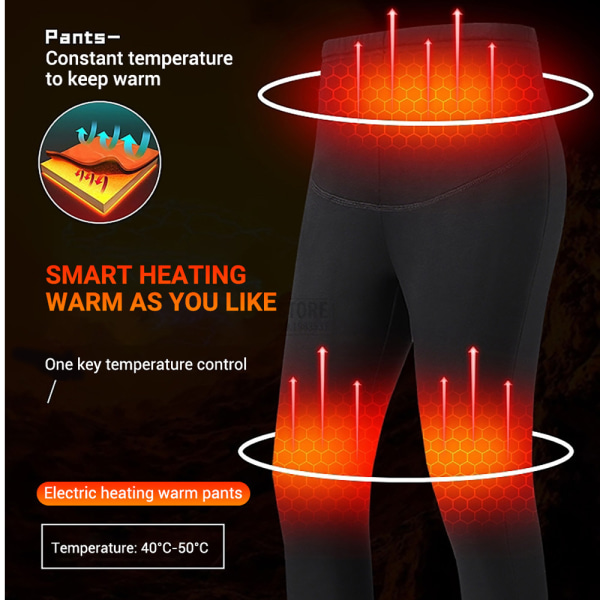 USB Eluppvärmda Underkläder Thermal Pyjamas Long Johns Set Damkläder-svart Damkläder-svart L