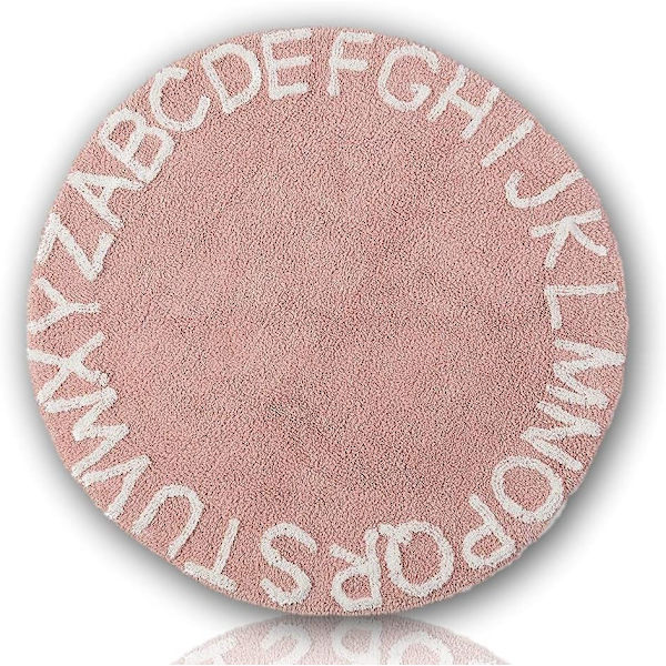 Pyöreä ABC-matto lapsille, aakkoset lastenhuoneeseen, leikkihuoneeseen, makuuhuoneeseen, pinkki Pink 32 Inches