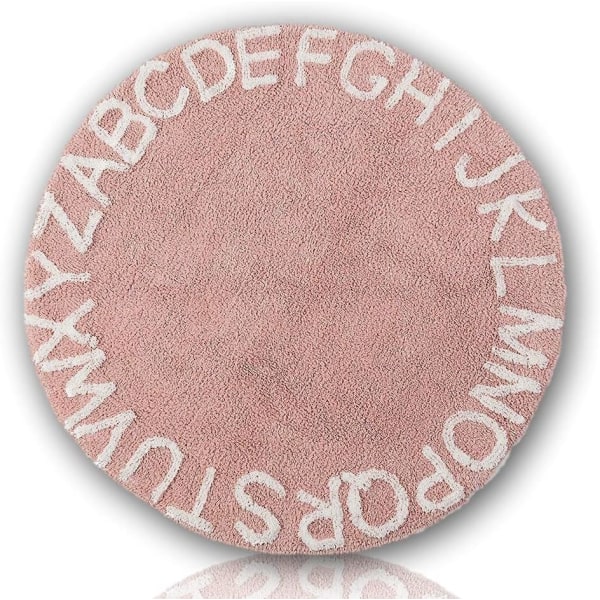 Rund ABC-matta för barn alfabetet för barnkammare för lekrum i sovrummet Pink Pink 32 Inches