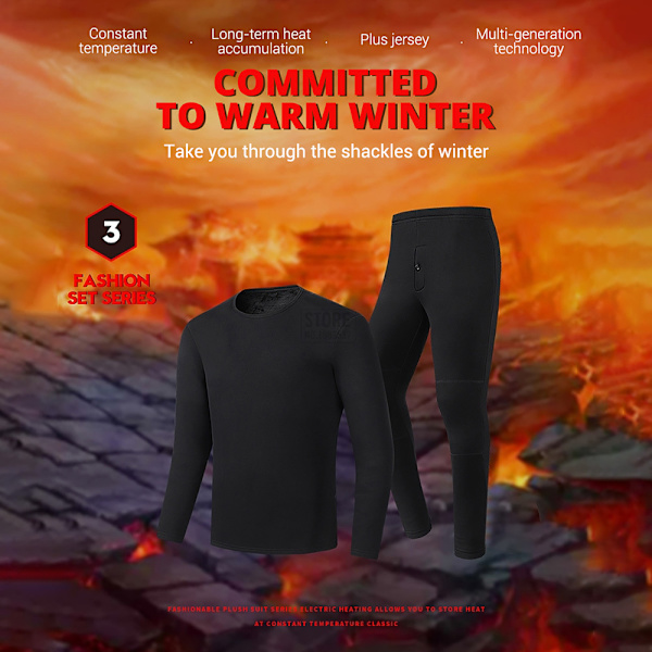 USB Elopvarmet Undertøj Termisk Pyjamas Long Johns Sæt Dametøj - Sort Damkläder-svart 4XL