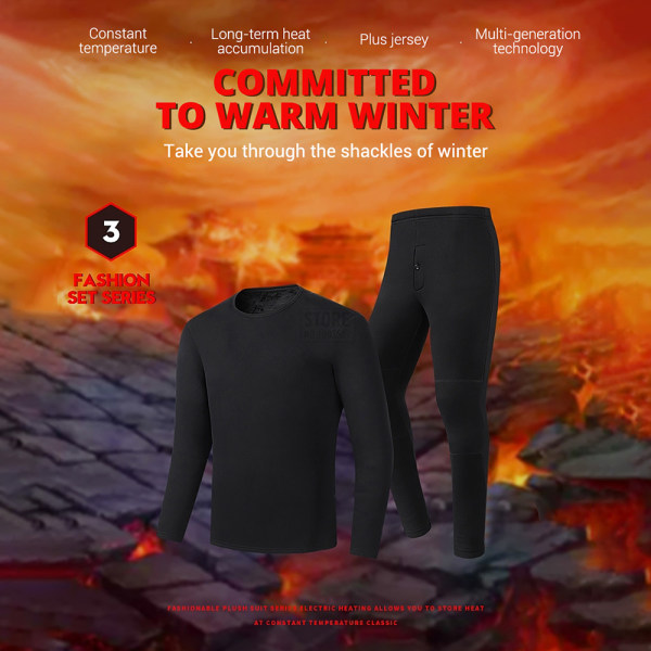 USB Eluppvärmda Underkläder Thermal Pyjamas Long Johns Set Damkläder-svart Damkläder-svart L
