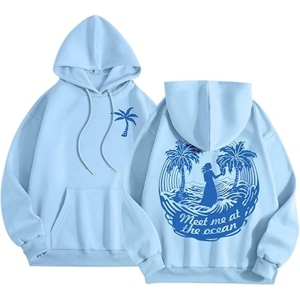 Palm Puff Hoodie Oversized Langermet Genser med Bokstavtrykk for Tenåringsjenter Y2k Hettegenser Mote Snorgenser med Lommer Light Blue- A Light Blue- A M
