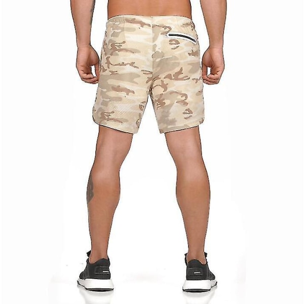 2-i-1 Träningsshorts för Herrar med Fickor med Dragkedja light yellow M