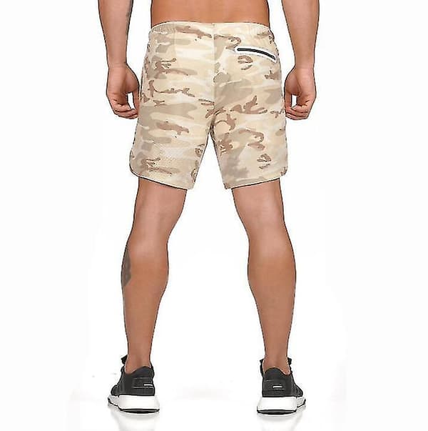 Löparshorts för män 2 i 1 träning med dragkedjefickor light yellow L