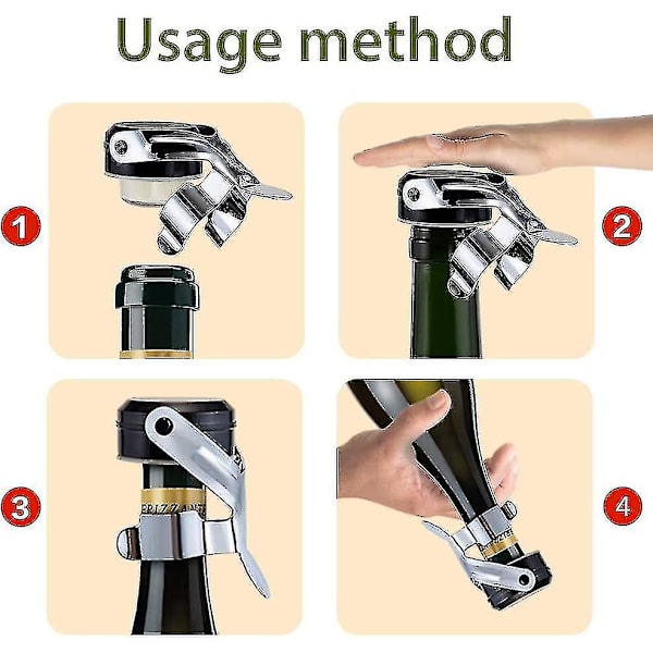 Champagne Prop, 6 stk. Champagneflaske Propforsegler i Rustfrit Stål til Cava Prosecco Mousserende Vin Prop Silver black