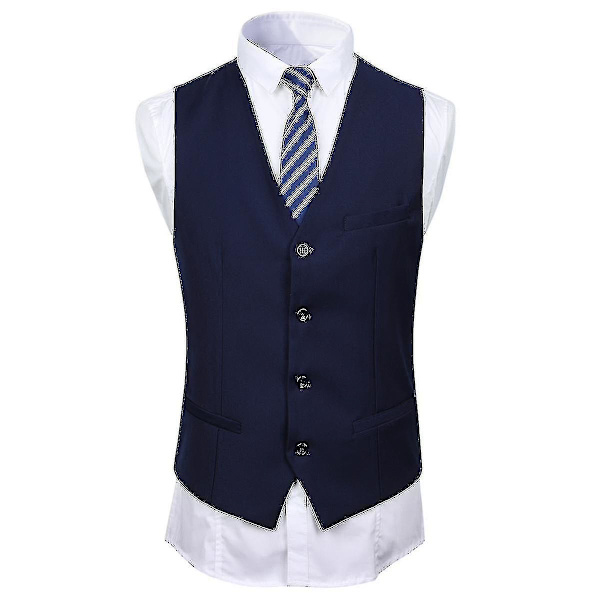 Herre Jakkesæt Bryllupsfest Middag 3-delt Jakkesæt Blazer Vest Bukser 9 Farver NAvy XS