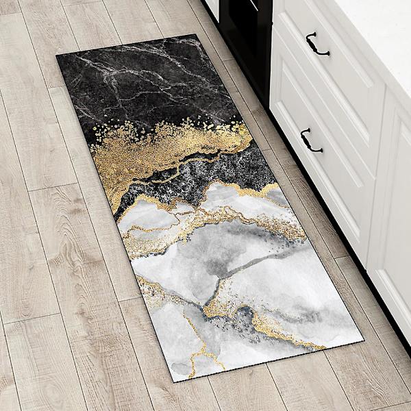 Kjøkkenmatte Luksus Svart Gull Marmor Blekk Mønster Inngangsdørmatte Soverom Stue Gang Anti-skli Lang Stripe Teppe 40x60cm 16x24inch 4
