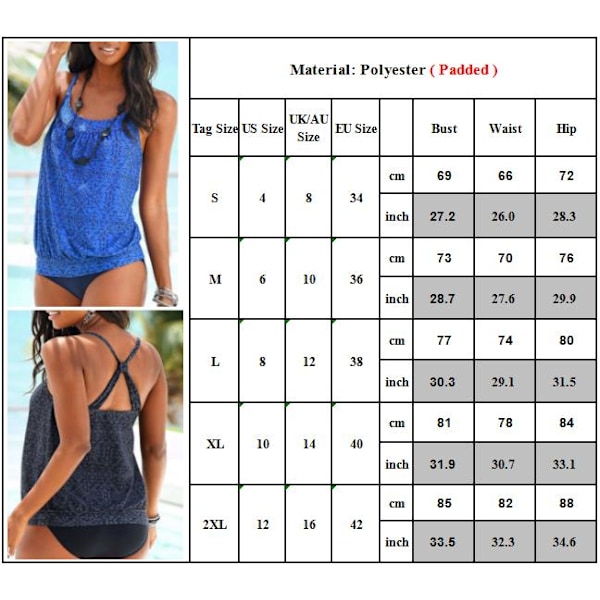 Dam Tankini Bikini Baddräkt Simdräkt grey grey L
