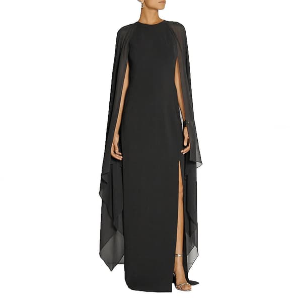 Dam Elegant High Split Flare Sleeve Formella aftonklänningar Maxiklänning BLACK XL