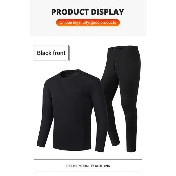 USB Eluppvärmda Underkläder Thermal Pyjamas Long Johns Set Herrkläder-svart Herrkläder-svart XL