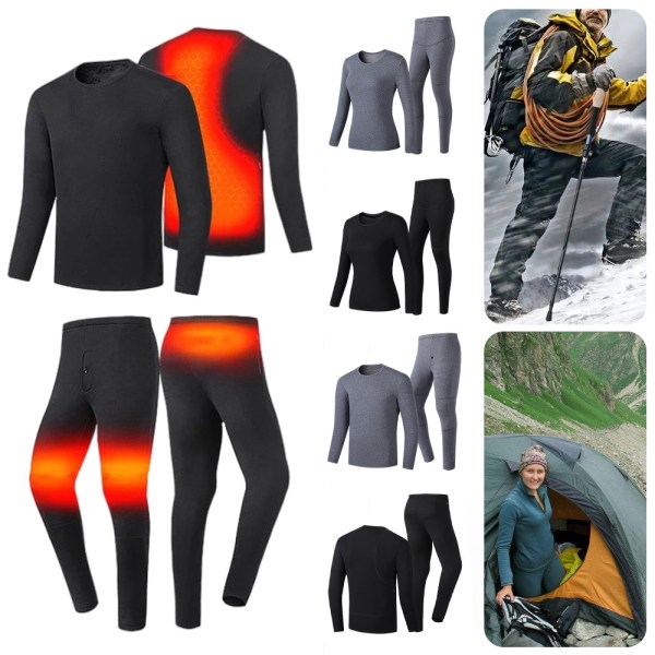 USB Eluppvärmda Underkläder Thermal Pyjamas Long Johns Set Herrkläder-svart Herrkläder-svart XL