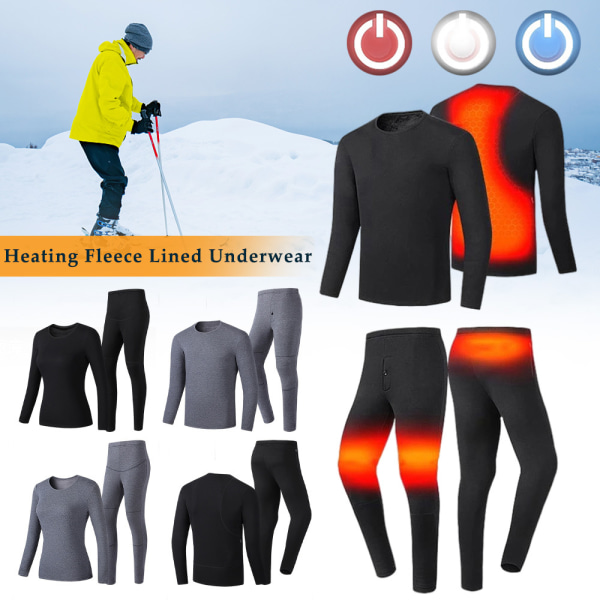 USB Eluppvärmda Underkläder Thermal Pyjamas Long Johns Set Herrkläder-Grå Herrkläder-Grå 4XL