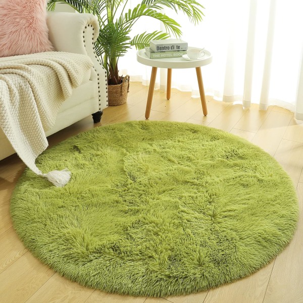 Fluffig grön rund matta för flickor, 1 st (gräsgrön, 120*120cm)