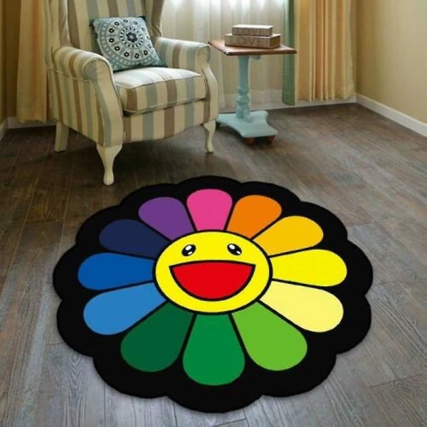 Stolunderlag Takashi Murakami Sunflower Cool Gulvmåtte Tæppe Rumdørmåtte Skridsikker (120cm X 120cm 1#)