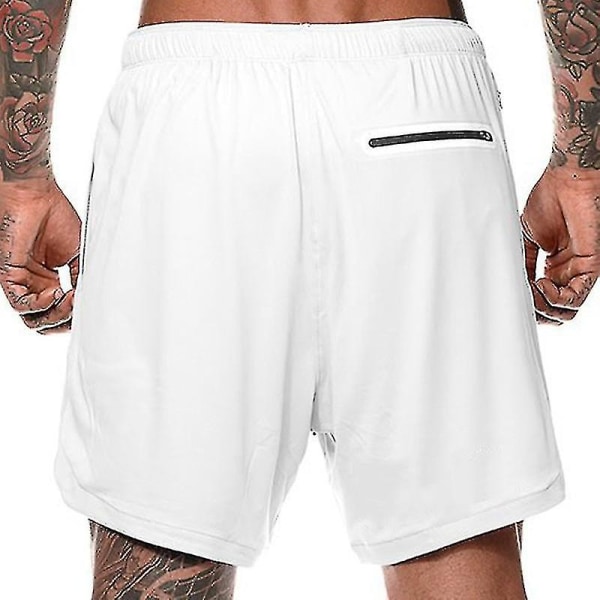 Löpshorts för män Gym Träningsbyxor Jogging Halvbyxor Träningsbyxor med fickor White 2XL