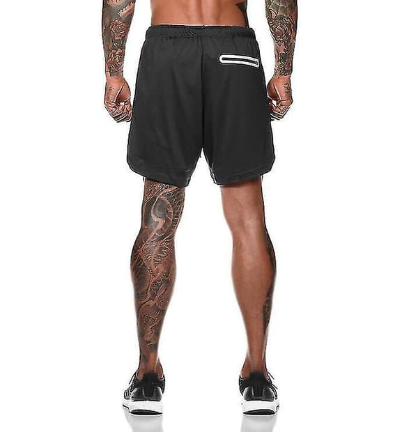 Löparshorts för män 2 i 1 träning med dragkedjefickor black XL