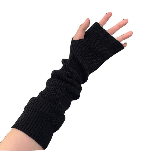 Kashmirstickad armvärmare för kvinnor Armbågslängd Tumhål Fingerlösa handskar Långa varma handledsvärmare (2 par)
