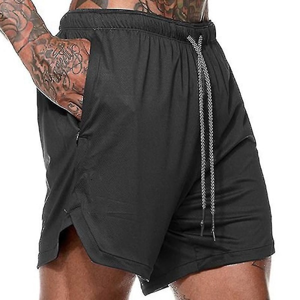 Löpningsshorts för män Träningsbyxor Gym Jogging Halvbyxor Mjukisbyxor med fickor Black L