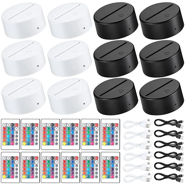 2/4/6/8/10/12 stk LED Lampebase Bord 3D Nattlysbase Med Fjernkontroll Og USB-Kabel 16 Farger Lysstativ Engros 6 Black 6White