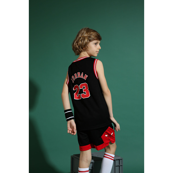 Michael Jordan nr 23 basketbolltröja set Bulls uniform för barn tonåringar svart Black Black (140-150CM)