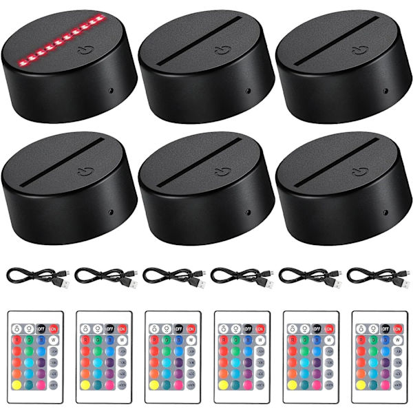 2/4/6/8/10/12 stk LED Lampebase Bord 3D Nattlysbase Med Fjernkontroll Og USB-Kabel 16 Farger Lysstativ Engros 6 Pcs