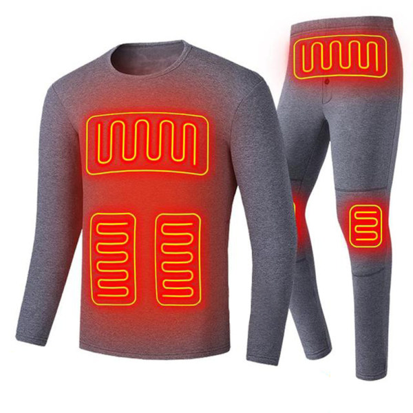 USB Elopvarmet Undertøj Termisk Pyjamas Long Johns Sæt Herretøj - Grå Herrkläder-Grå XL