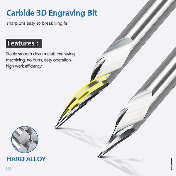 Pcb gravyrbit 3,175 mm skaft V-form snidningsbits 10-90 grader Hårdmetall Cnc fräsbit tippad 0,1 0,2 0,3 mm 3d fräs 3.175mmx45Dx0.2