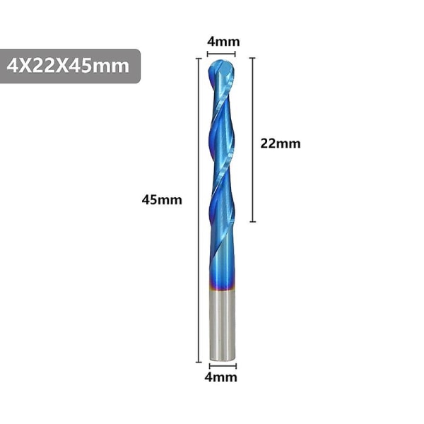 Kulnäsa ändfräs 46 mm skaft 2 räfflor Cnc-överfräs Nanoblå belagd hårdmetallfräs 4x22x45