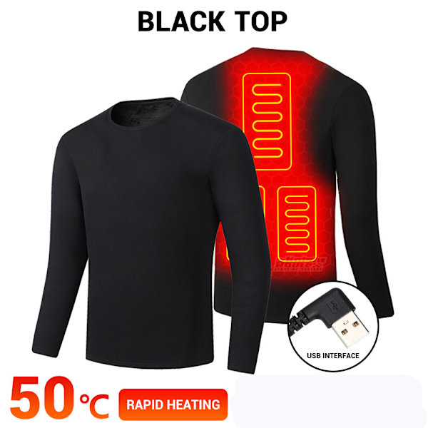 USB Elopvarmet Undertøj Termisk Pyjamas Long Johns Sæt Sort Herre Toppe Svarta män Toppar 4XL