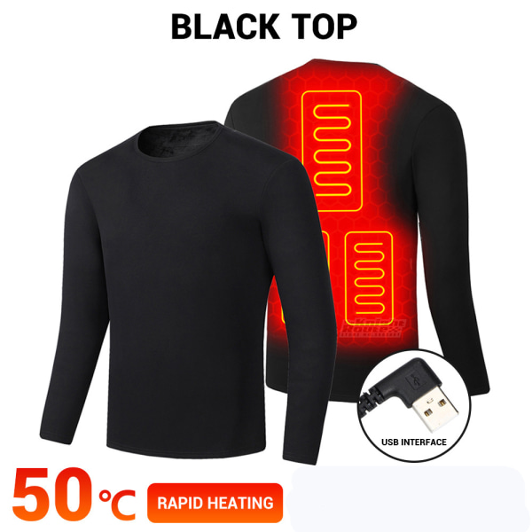 USB Lämmitettävät Alusvaatteet Lämpöpyjama Pitkät Alushousut Set Mustat Miehet Topit Svarta män Toppar 4XL