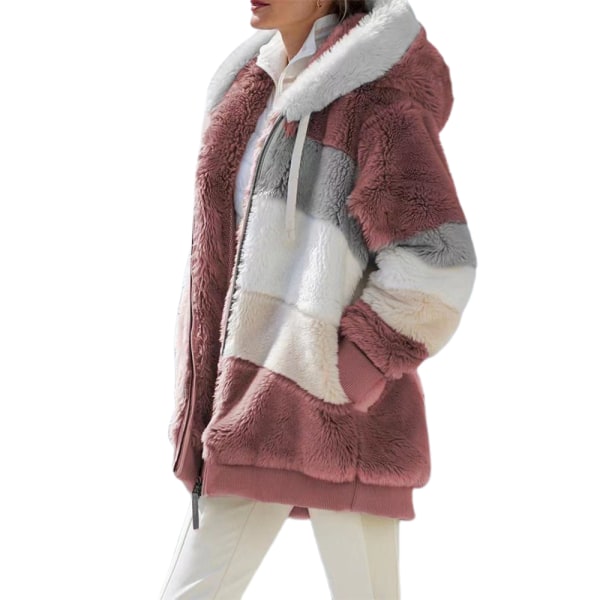 Damjacka Vinter varm huvtröja Colorblock Plyschjacka Red Red 3xl
