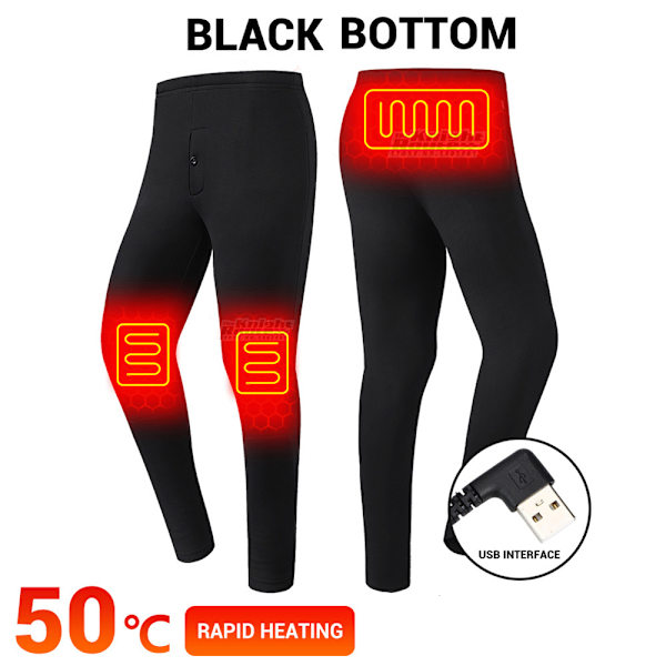 USB Elopvarmet Undertøj Termisk Pyjamas Long Johns Sæt Sorte kvinder bukser Svarta kvinnor byxor 4XL