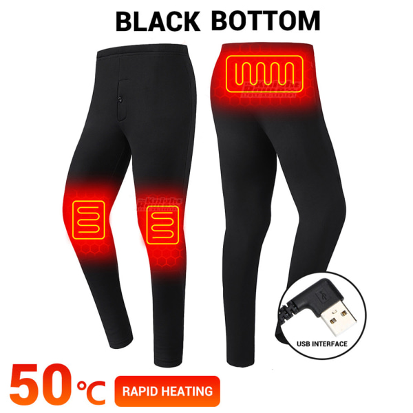 USB Eluppvärmda Underkläder Thermal Pyjamas Long Johns Set Svarta kvinnor byxor Svarta kvinnor byxor L
