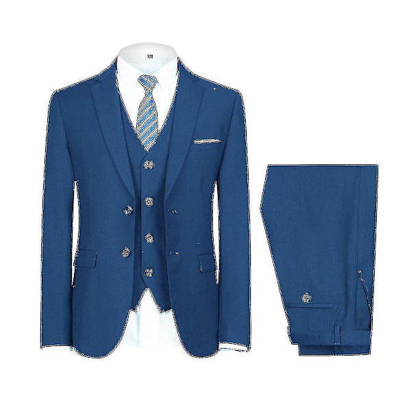 Herre Jakkesæt Bryllupsfest Middag 3-delt Jakkesæt Blazer Vest Bukser 9 Farver Sea Blue M