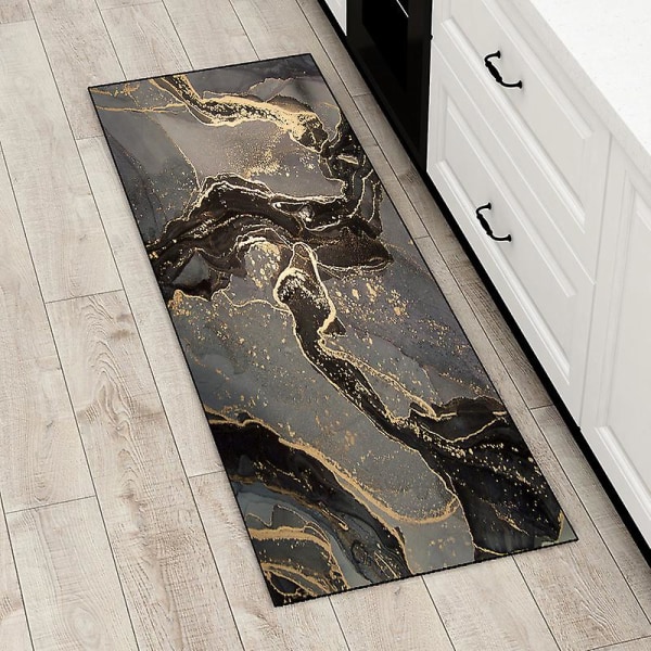 Køkken Tæppe Luksus Sort Guld Marmor Blæk Mønster Entré Dørmåtte Soveværelse Stue Gang Anti-slip Lang Strimmel Tæppe 50x80cm 20x32inch 7