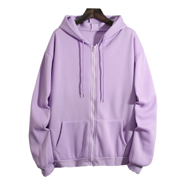 Damtröjor med dragsko Casual Sports Lös dragkedja med huva Purple Purple 2XL