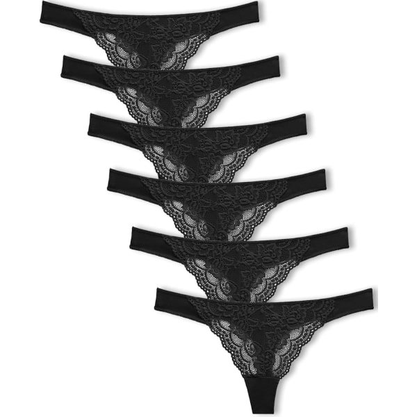 Bomullstrosor för kvinnor Sexiga spetstrosor Underkläder T Back 6 Pack C 6 Pack C L