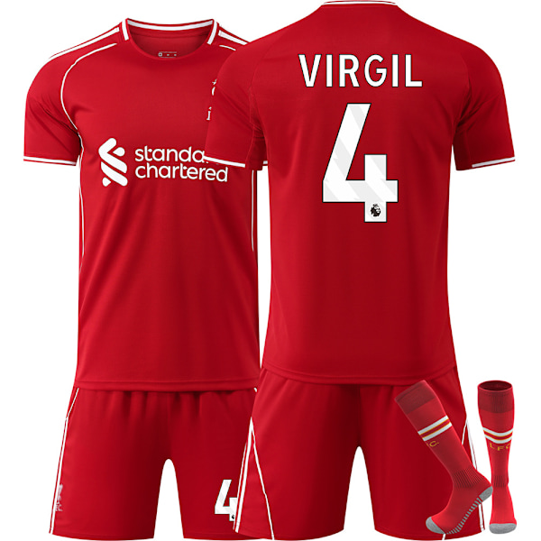 2025-2026 Liverpool Koti Lasten Aikuisten Jalkapallopaita Sukkien Kanssa No.4 Virgil 18